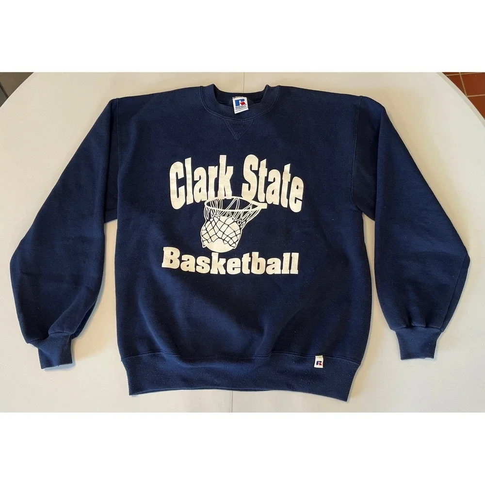 VTG USA Made Clark State Basketball Sweatshirt‎ Navy Blue Size L (fits M) Rare